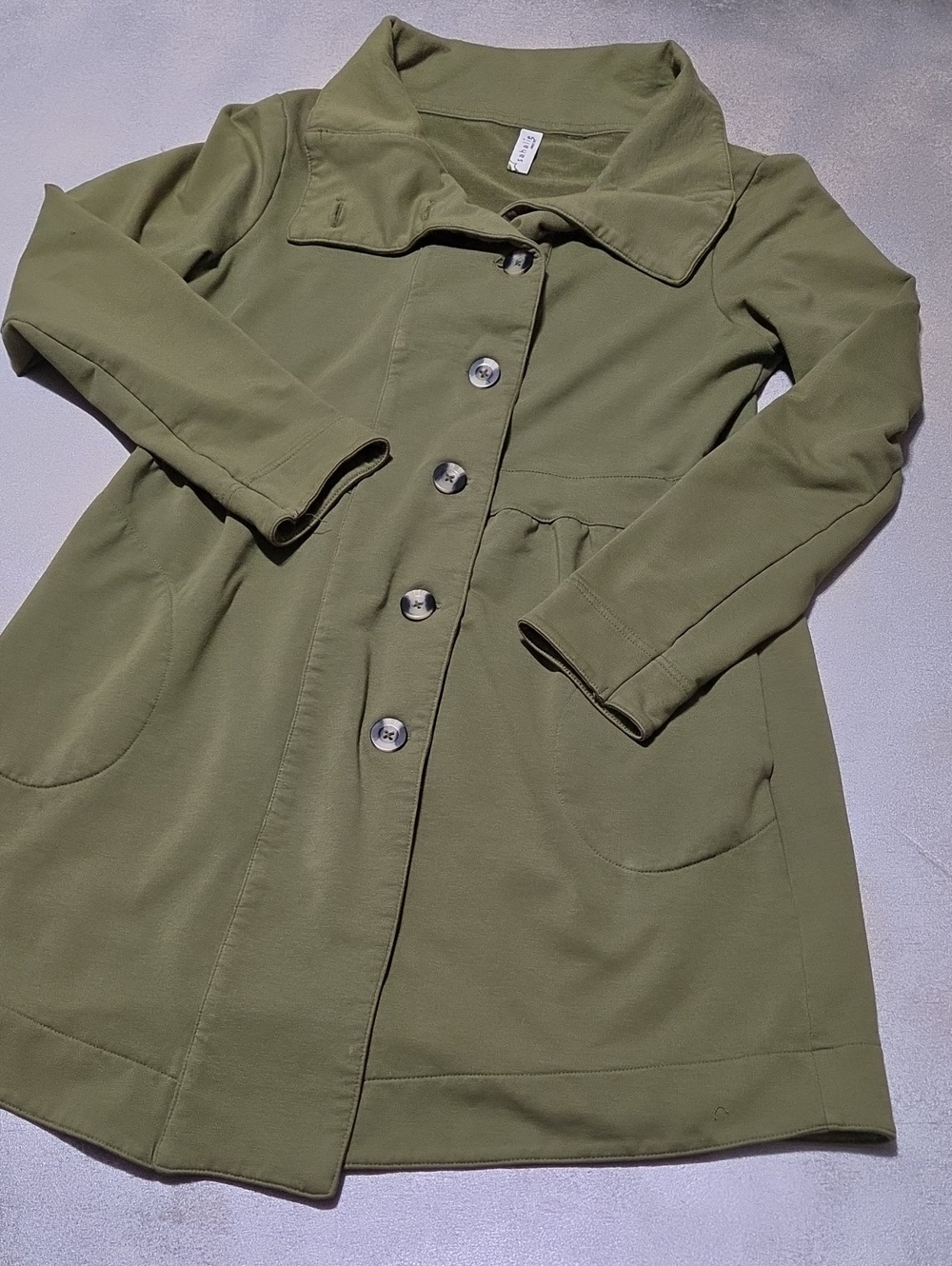 sahalie Olive Green Button-Front Trench Coat